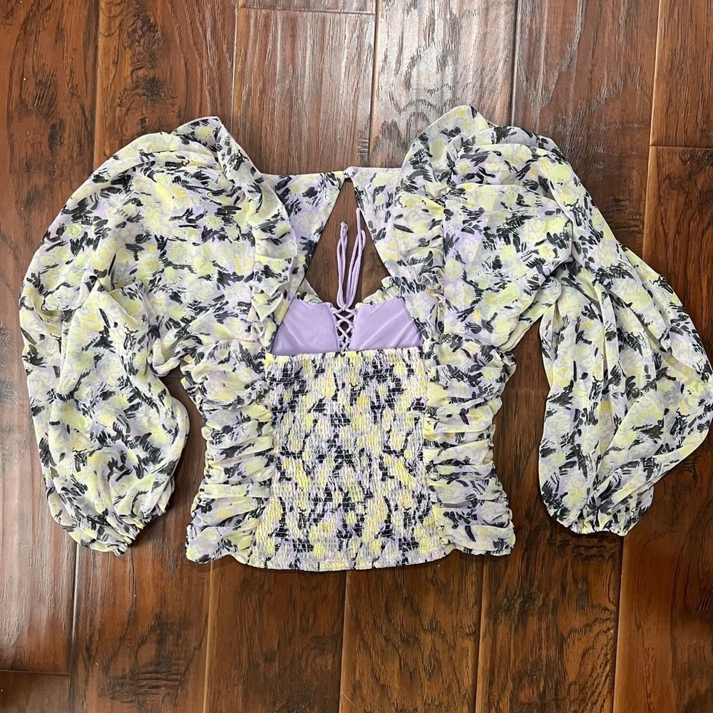 Free People Floral Purple Blouse – Size Small (S) - Picture 3 of 10